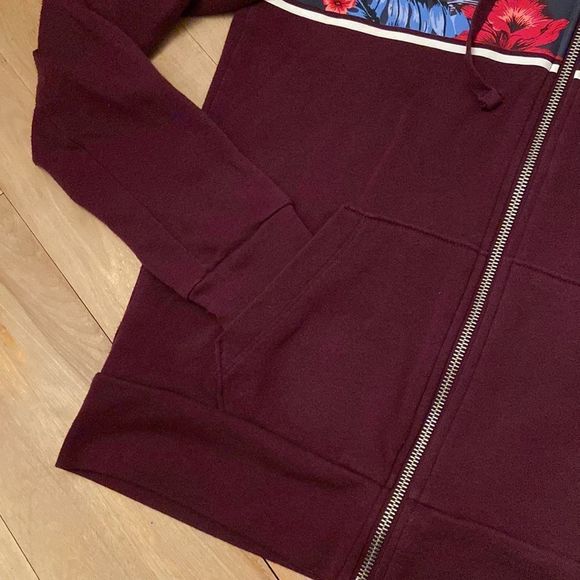 PINK VS Wine Tropical Print Lightweight Zip Up Hoodie - Picture 4 of 8